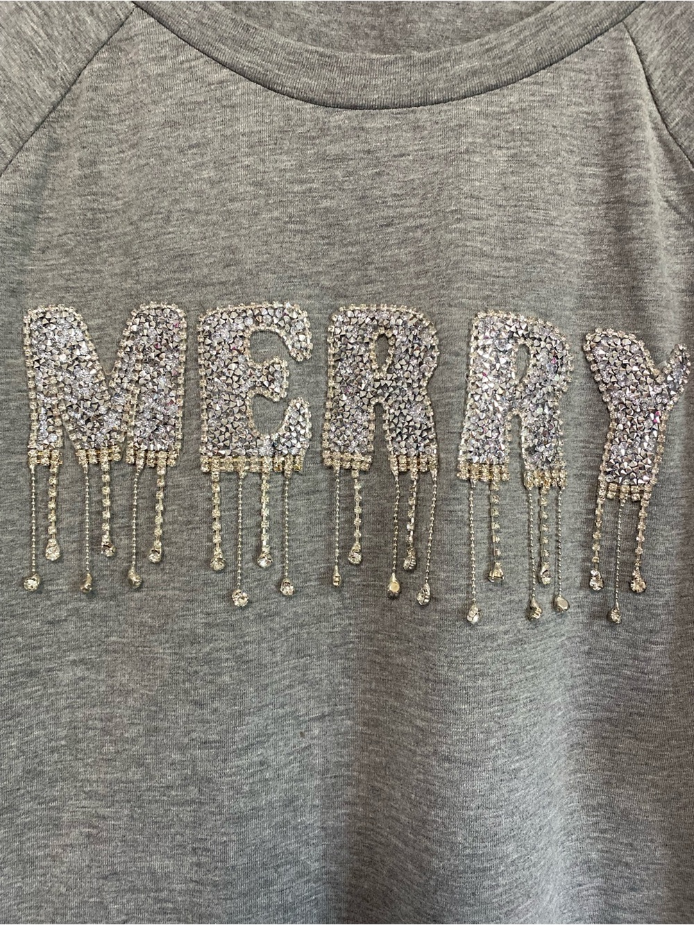 On Twelfth 3/4 Sleeve Top Md Crystals Rhinestones Holiday Party Glitz Glam Bling